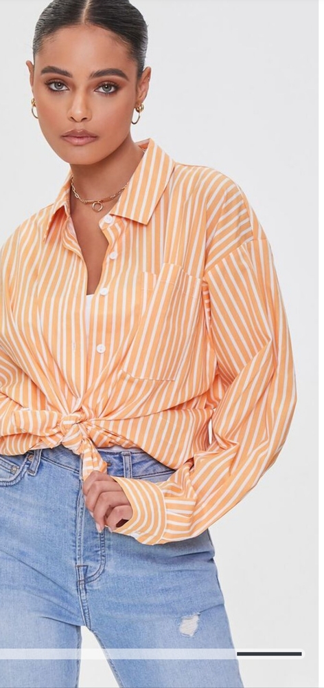 Women’s S Oversized Orange and White Striped Button Down Shirt